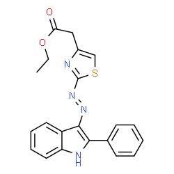 ChemSpider 2D Image | Ethyl {2-[(E)-(2-phenyl-1H-indol-3-yl)diazenyl]-1,3-thiazol-4-yl}acetate | C21H18N4O2S