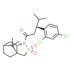 ChemSpider 2D Image | (3S)-3-(2,4-Dichlorophenyl)-1-[(1R,5S,7S)-10,10-dimethyl-3,3-dioxido-3-thia-4-azatricyclo[5.2.1.0~1,5~]dec-4-yl]-4-methyl-1-pentanone | C22H29Cl2NO3S