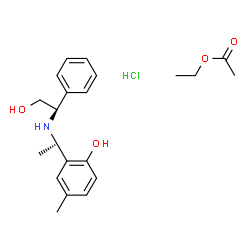 ChemSpider 2D Image | Ethyl acetate - 2-[(1S)-1-{[(1R)-2-hydroxy-1-phenylethyl]amino}ethyl]-4-methylphenol hydrochloride (1:1:1) | C21H30ClNO4