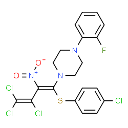 ChemSpider 2D Image | 1-(2-Fluorophenyl)-4-{(1E)-3,4,4-trichloro-1-[(4-chlorophenyl)sulfanyl]-2-nitro-1,3-butadien-1-yl}piperazine | C20H16Cl4FN3O2S