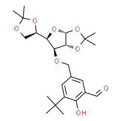 ChemSpider 2D Image | 5-[({(3aR,5R,6S,6aR)-5-[(4R)-2,2-Dimethyl-1,3-dioxolan-4-yl]-2,2-dimethyltetrahydrofuro[2,3-d][1,3]dioxol-6-yl}oxy)methyl]-2-hydroxy-3-(2-methyl-2-propanyl)benzaldehyde | C24H34O8