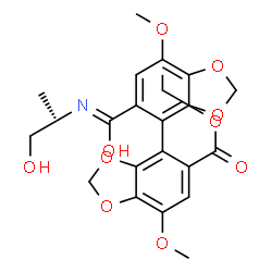 ChemSpider 2D Image | Ethyl 5'-{[(2R)-1-hydroxy-2-propanyl]carbamoyl}-7,7'-dimethoxy-4,4'-bi-1,3-benzodioxole-5-carboxylate | C23H25NO10