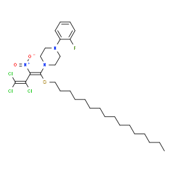 ChemSpider 2D Image | 1-(2-Fluorophenyl)-4-[(1E)-3,4,4-trichloro-1-(hexadecylsulfanyl)-2-nitro-1,3-butadien-1-yl]piperazine | C30H45Cl3FN3O2S