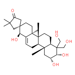 ChemSpider 2D Image | (1S,2S,4aS,4bR,6aR,8S,9R,10aR,10bR)-1,8,9-Trihydroxy-7,7-bis(hydroxymethyl)-4',4',4a,4b,10a-pentamethyl-3,4,4a,4b,5,6,6a,7,8,9,10,10a,10b,11-tetradecahydro-1H,3'H-spiro[chrysene-2,1'-cyclopentan]-3'-o
ne | C29H46O6