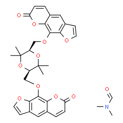 ChemSpider 2D Image | N,N-Dimethylformamide - 9,9'-{[(2R,5R)-3,3,6,6-tetramethyl-1,4-dioxane-2,5-diyl]bis(methyleneoxy)}bis(7H-furo[3,2-g]chromen-7-one) (1:1) | C35H35NO11