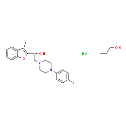 ChemSpider 2D Image | (1R)-2-[4-(4-Fluorophenyl)-1-piperazinyl]-1-(3-methyl-1-benzofuran-2-yl)ethanol - 1-propanol hydrochloride (1:1:1) | C24H32ClFN2O3