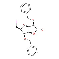 ChemSpider 2D Image | (3R,3aR,5S,6R,6aS)-3,6-Bis(benzyloxy)-5-(iodomethyl)tetrahydrofuro[3,2-b]furan-2(3H)-one | C21H21IO5