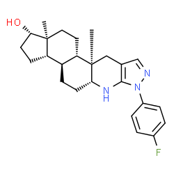 ChemSpider 2D Image | (1S,3aS,3bR,5aR,10aR,10bS,12aS)-7-(4-Fluorophenyl)-10a,12a-dimethyl-1,2,3,3a,3b,4,5,5a,6,7,10,10a,10b,11,12,12a-hexadecahydroindeno[5,4-f]pyrazolo[3,4-b]quinolin-1-ol | C25H32FN3O