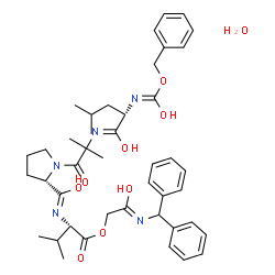 ChemSpider 2D Image | 2-[(Diphenylmethyl)amino]-2-oxoethyl N-[(benzyloxy)carbonyl]leucyl-2-methylalanyl-L-prolylvalinate hydrate (1:1) | C43H57N5O9