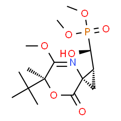ChemSpider 2D Image | Dimethyl {(S)-hydroxy[(1R,3S,6S)-5-methoxy-6-methyl-6-(2-methyl-2-propanyl)-8-oxo-7-oxa-4-azaspiro[2.5]oct-4-en-1-yl]methyl}phosphonate | C15H26NO7P