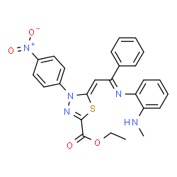 ChemSpider 2D Image | Ethyl (5Z)-5-[(2Z)-2-{[2-(methylamino)phenyl]imino}-2-phenylethylidene]-4-(4-nitrophenyl)-4,5-dihydro-1,3,4-thiadiazole-2-carboxylate | C26H23N5O4S