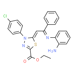 ChemSpider 2D Image | Ethyl (5Z)-5-{(2Z)-2-[(2-aminophenyl)imino]-2-phenylethylidene}-4-(4-chlorophenyl)-4,5-dihydro-1,3,4-thiadiazole-2-carboxylate | C25H21ClN4O2S