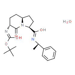 ChemSpider 2D Image | 2-Methyl-2-propanyl [(3S,6R,8aS)-5-oxo-3-{[(1R)-1-phenylethyl]carbamoyl}octahydro-6-indolizinyl]carbamate hydrate (1:1) | C22H33N3O5