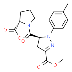 ChemSpider 2D Image | Methyl 1-{[(5S)-3-(methoxycarbonyl)-1-(4-methylphenyl)-4,5-dihydro-1H-pyrazol-5-yl]carbonyl}-L-prolinate | C19H23N3O5