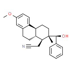 ChemSpider 2D Image | {(1S,2S,4aS,10aR)-2-[(R)-Hydroxy(phenyl)methyl]-7-methoxy-2-methyl-1,2,3,4,4a,9,10,10a-octahydro-1-phenanthrenyl}acetonitrile | C25H29NO2