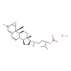 ChemSpider 2D Image | (1alpha,2alpha,20R,24S)-3-Oxo-1,2-epoxycholesta-4,6-dien-24-yl acetate hydrate (1:1) | C29H44O5