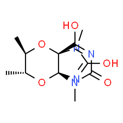 ChemSpider 2D Image | (1R,6R,8R,9R)-2,8,9,13-Tetramethyl-7,10-dioxa-2,4,11,13-tetraazatricyclo[4.4.3.0~1,6~]tridecane-3,5,12-trione | C11H16N4O5