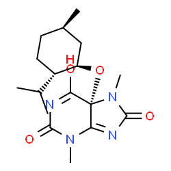 ChemSpider 2D Image | (5R)-5-{[(1R,2S,5R)-2-Isopropyl-5-methylcyclohexyl]oxy}-3,7-dimethyl-5,7-dihydro-1H-purine-2,6,8(3H)-trione | C17H26N4O4