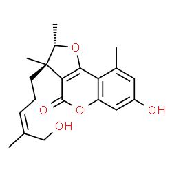 ChemSpider 2D Image | (2S,3R)-7-Hydroxy-3-[(3Z)-5-hydroxy-4-methyl-3-penten-1-yl]-2,3,9-trimethyl-2,3-dihydro-4H-furo[3,2-c]chromen-4-one | C20H24O5
