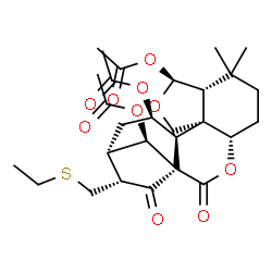 ChemSpider 2D Image | (1R,4S,8R,9S,12S,13S,14R,16S,17R,19R)-17-[(Ethylsulfanyl)methyl]-7,7-dimethyl-2,18-dioxo-3,10-dioxapentacyclo[14.2.1.0~1,13~.0~4,12~.0~8,12~]nonadecane-9,14,19-triyl triacetate | C28H38O10S