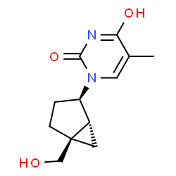 ChemSpider 2D Image | 1-[(1R,2R,5R)-5-(Hydroxymethyl)bicyclo[3.1.0]hex-2-yl]-5-methyl-2,4(1H,3H)-pyrimidinedione | C12H16N2O3