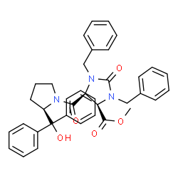 ChemSpider 2D Image | Methyl (4R,5S)-1,3-dibenzyl-5-({(2R)-2-[hydroxy(diphenyl)methyl]-1-pyrrolidinyl}carbonyl)-2-oxo-4-imidazolidinecarboxylate | C37H37N3O5