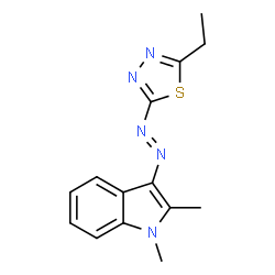 ChemSpider 2D Image | 3-[(E)-(5-Ethyl-1,3,4-thiadiazol-2-yl)diazenyl]-1,2-dimethyl-1H-indole | C14H15N5S