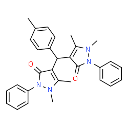 ChemSpider 2D Image | 4,4'-[(4-Methylphenyl)methylene]bis(1,5-dimethyl-2-phenyl-1,2-dihydro-3H-pyrazol-3-one) | C30H30N4O2