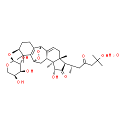 ChemSpider 2D Image | (1R,5R,6R,8R,9S,10R,12S,15S)-8-Hydroxy-6-[(2R)-6-hydroxy-6-methyl-4-oxo-2-heptanyl]-5,9,14,14-tetramethyl-7-oxo-19,20-dioxapentacyclo[10.6.2.0~2,10~.0~5,9~.0~13,18~]icosa-2,13(18)-dien-15-yl alpha-L-a
rabinopyranoside hydrate (1:1) | C35H54O12