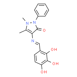 ChemSpider 2D Image | 1,5-Dimethyl-2-phenyl-4-[(E)-(2,3,4-trihydroxybenzylidene)amino]-1,2-dihydro-3H-pyrazol-3-one | C18H17N3O4