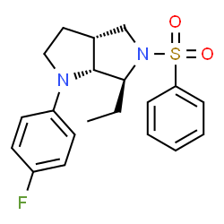 ChemSpider 2D Image | (3aR,6S,6aR)-6-Ethyl-1-(4-fluorophenyl)-5-(phenylsulfonyl)octahydropyrrolo[3,4-b]pyrrole | C20H23FN2O2S