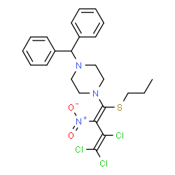 ChemSpider 2D Image | 1-(Diphenylmethyl)-4-[(1E)-3,4,4-trichloro-2-nitro-1-(propylsulfanyl)-1,3-butadien-1-yl]piperazine | C24H26Cl3N3O2S
