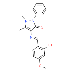 ChemSpider 2D Image | 4-[(E)-(2-Hydroxy-4-methoxybenzylidene)amino]-1,5-dimethyl-2-phenyl-1,2-dihydro-3H-pyrazol-3-one | C19H19N3O3