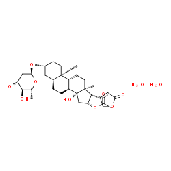 ChemSpider 2D Image | (3alpha,5alpha,8alpha,9beta,10alpha,13alpha,14alpha,16alpha,17alpha)-16-Acetoxy-3-[(2,6-dideoxy-3-O-methyl-alpha-D-arabino-hexopyranosyl)oxy]-14-hydroxycard-20(22)-enolide dihydrate | C32H52O11