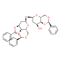 ChemSpider 2D Image | 4,6-O-Benzylidene-2-deoxy-alpha-D-ribo-hexopyranosyl 3-O-benzoyl-4,6-O-benzylidene-2-deoxy-alpha-D-ribo-hexopyranoside | C33H34O10