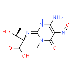 ChemSpider 2D Image | N-(4-Amino-1-methyl-5-nitroso-6-oxo-1,6-dihydro-2-pyrimidinyl)-L-threonine | C9H13N5O5