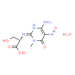 ChemSpider 2D Image | N-(4-Amino-1-methyl-5-nitroso-6-oxo-1,6-dihydro-2-pyrimidinyl)serine hydrate (1:1) | C8H13N5O6
