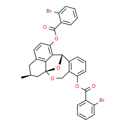 ChemSpider 2D Image | (1S,10S,17S)-17-Methyl-2,19-dioxapentacyclo[8.8.1.1~1,11~.0~4,9~.0~15,20~]icosa-4,6,8,11(20),12,14-hexaene-5,12-diyl bis(2-bromobenzoate) | C33H24Br2O6