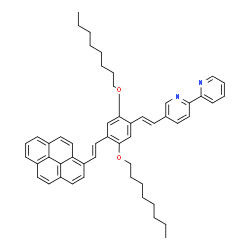 ChemSpider 2D Image | 5-[(E)-2-{2,5-Bis(octyloxy)-4-[(E)-2-(1-pyrenyl)vinyl]phenyl}vinyl]-2,2'-bipyridine | C52H56N2O2