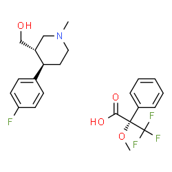 ChemSpider 2D Image | (2S)-3,3,3-Trifluoro-2-methoxy-2-phenylpropanoic acid - [(3S,4R)-4-(4-fluorophenyl)-1-methyl-3-piperidinyl]methanol (1:1) | C23H27F4NO4