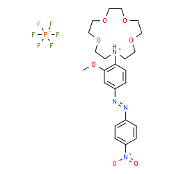 ChemSpider 2D Image | 13-{2-Methoxy-4-[(E)-(4-nitrophenyl)diazenyl]phenyl}-1,4,7,10-tetraoxa-13-azoniacyclopentadecane hexafluorophosphate | C23H30F6N4O7P