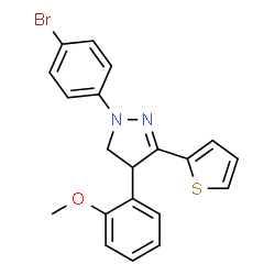ChemSpider 2D Image | 1-(4-Bromophenyl)-4-(2-methoxyphenyl)-3-(2-thienyl)-4,5-dihydro-1H-pyrazole | C20H17BrN2OS