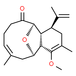 ChemSpider 2D Image | (1R,2S,6S,7R,8R,12Z)-6-Isopropenyl-3-methoxy-4,13-dimethyl-15-oxatricyclo[6.6.1.0~2,7~]pentadeca-3,12-dien-9-one | C20H28O3