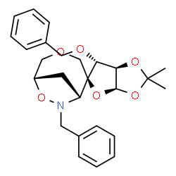 ChemSpider 2D Image | (1R,2S,3a'R,6S,6'R,6a'R)-8-Benzyl-6'-(benzyloxy)-2',2'-dimethyldihydro-3a'H-spiro[4,7-dioxa-8-azabicyclo[4.2.1]nonane-2,5'-furo[2,3-d][1,3]dioxole] | C26H31NO6