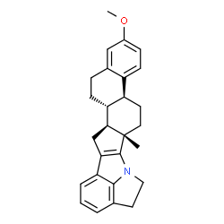 ChemSpider 2D Image | (4bS,6aS,13aS,13bR)-2-Methoxy-6a-methyl-5,6,6a,8,9,13,13a,13b,14,15-decahydro-4bH-naphtho[2',1':4,5]indeno[1,2-b]pyrrolo[3,2,1-hi]indole | C27H29NO