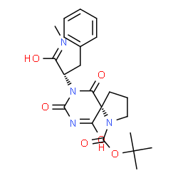 ChemSpider 2D Image | 2-Methyl-2-propanyl (5R)-7-[(2S)-1-(methylamino)-1-oxo-3-phenyl-2-propanyl]-6,8,10-trioxo-1,7,9-triazaspiro[4.5]decane-1-carboxylate | C22H28N4O6