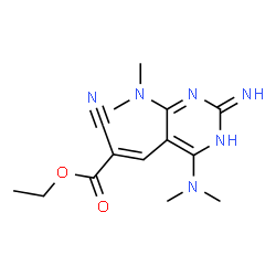 ChemSpider 2D Image | ethyl 3-(2-amino-4,6-bis(dimethylamino)pyrimidin-5-yl)-2-cyanoacrylate | C14H20N6O2