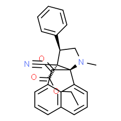ChemSpider 2D Image | Ethyl (1R,3'R,4'R)-3'-cyano-1'-methyl-2-oxo-4'-phenyl-2H-spiro[acenaphthylene-1,2'-pyrrolidine]-3'-carboxylate | C26H22N2O3