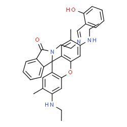 ChemSpider 2D Image | 3',6'-Bis(ethylamino)-2-{2-[(E)-(2-hydroxybenzylidene)amino]ethyl}-2',7'-dimethylspiro[isoindole-1,9'-xanthen]-3(2H)-one | C35H36N4O3