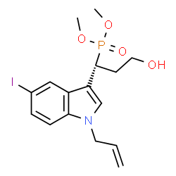 ChemSpider 2D Image | Dimethyl [(1R)-1-(1-allyl-5-iodo-1H-indol-3-yl)-3-hydroxypropyl]phosphonate | C16H21INO4P